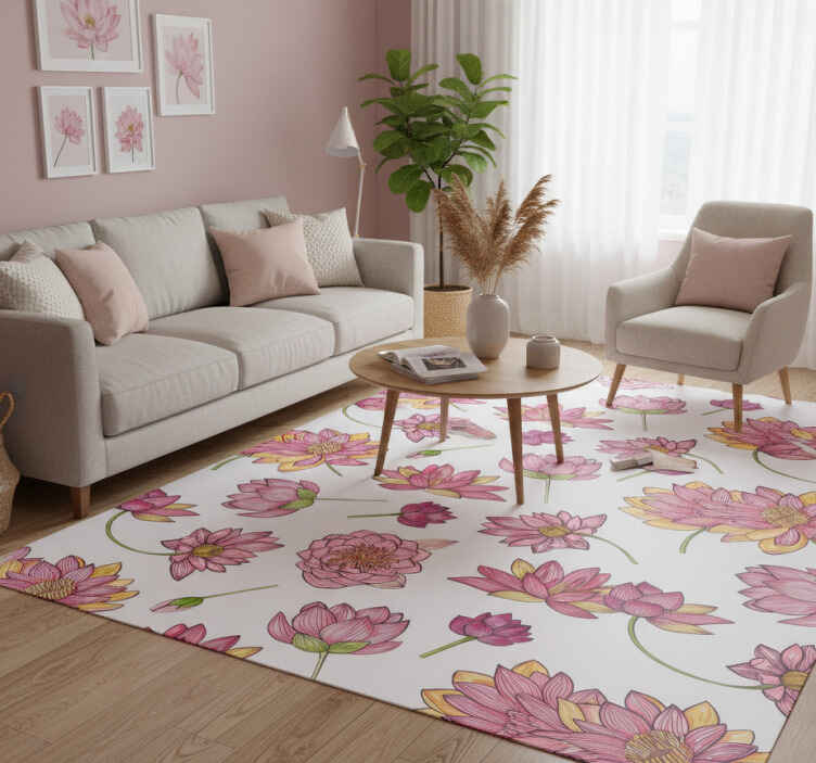 Vinyl teppich natur mit pinken lotusblumen - TenStickers