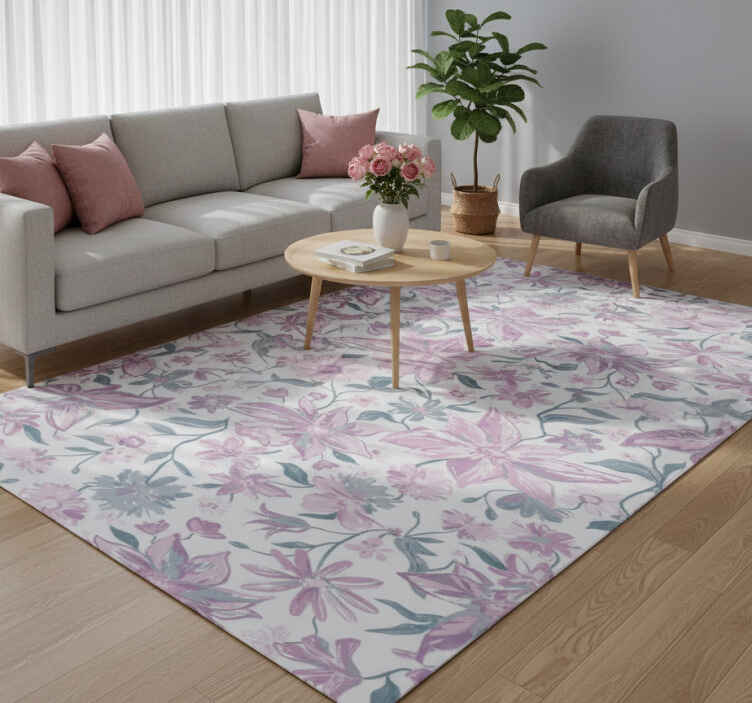 Vinyl teppich natur mit rosa und grauen rosen - TenStickers