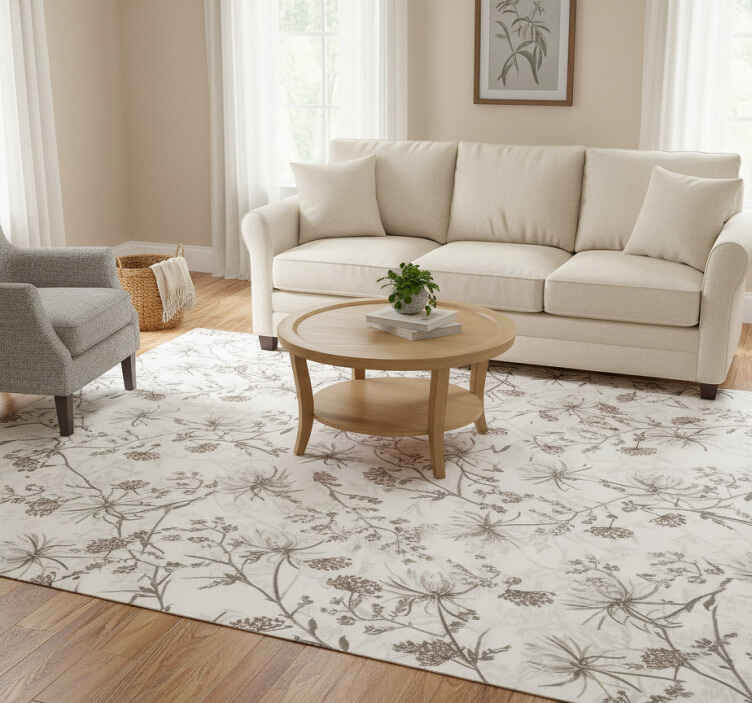 Nature vinyl rug with vintage beige floral design - TenStickers