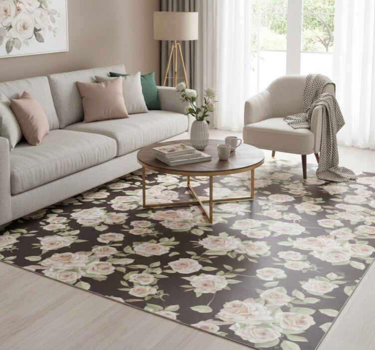 Vinyl teppich natur weiße rose schwarzer hintergrund - TenStickers