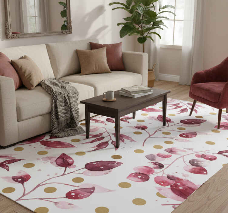 Tapis vinyle nature feuilles bourgogne à pois dorés - TenStickers