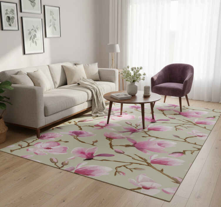 Vinyl teppich natur wunderschöner lila magnolienbaum - TenStickers