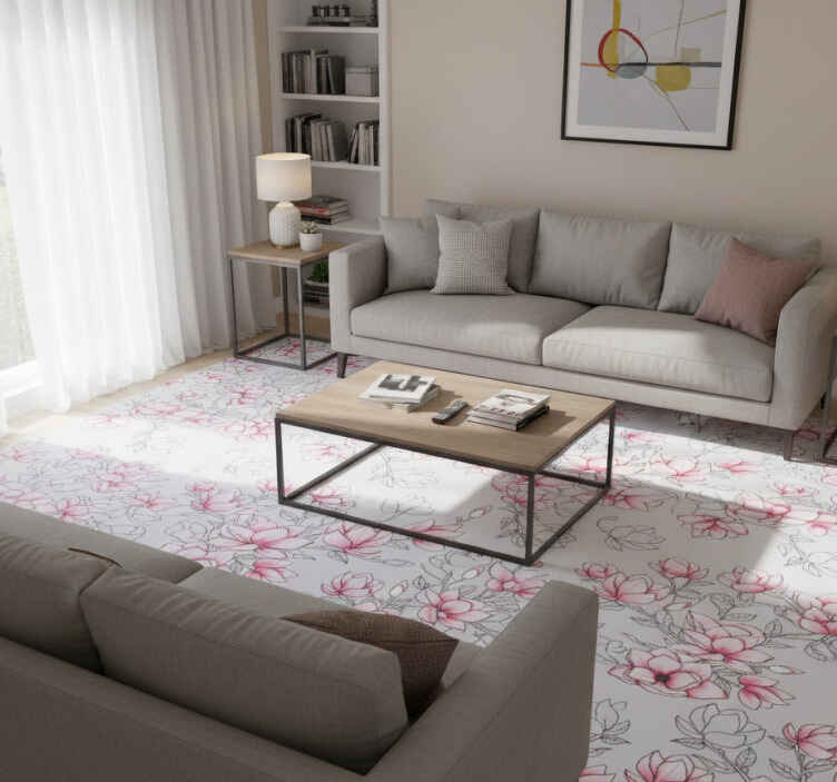 Vinyl teppich natur mit vielen magnolienblüten auf silber - TenStickers