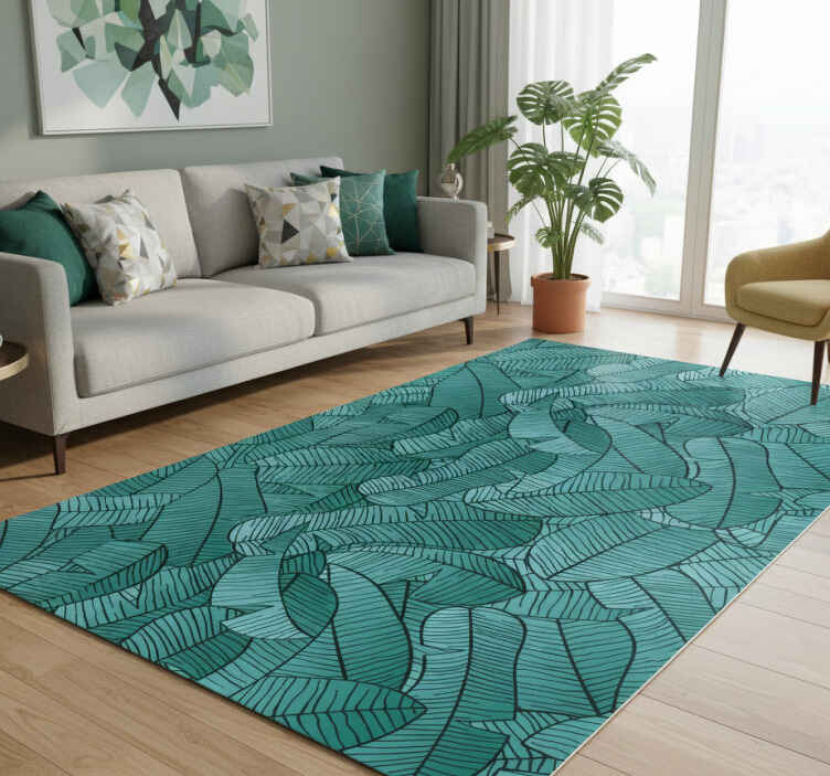 Vinyl teppich natur mit grünem palmenmuster - TenStickers