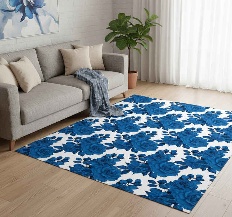 Vinyl teppich natur blaue blumen "neue nostalgie" - TenStickers