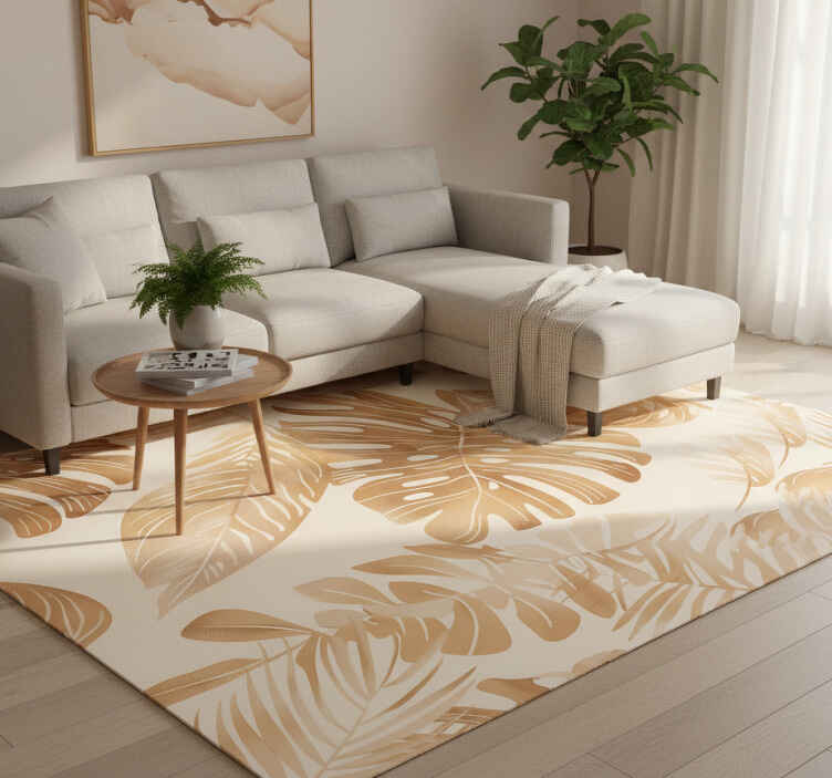 Nature vinyl rug beige large leaf design - TenStickers