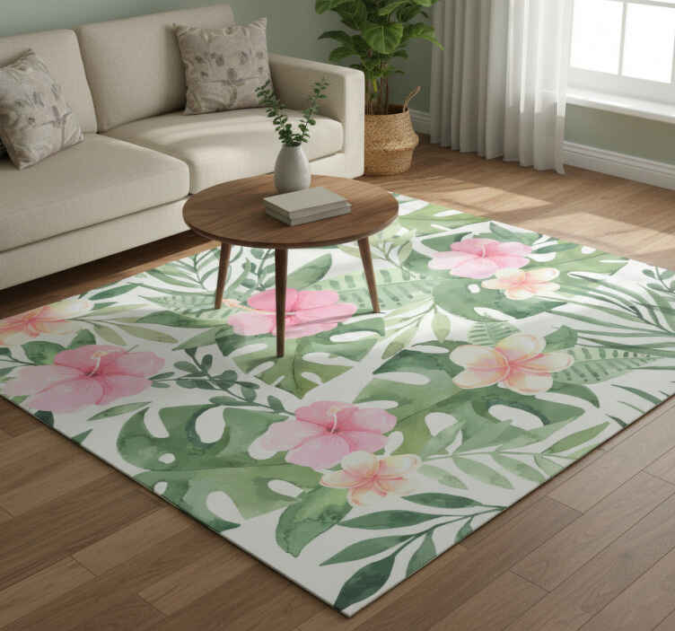 Vinyl teppich natur mit floralem tropenmuster - TenStickers