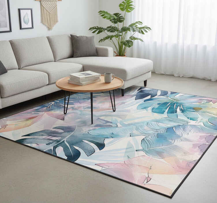 Vinyl teppich natur mit großen gezeichneten blättern - TenStickers