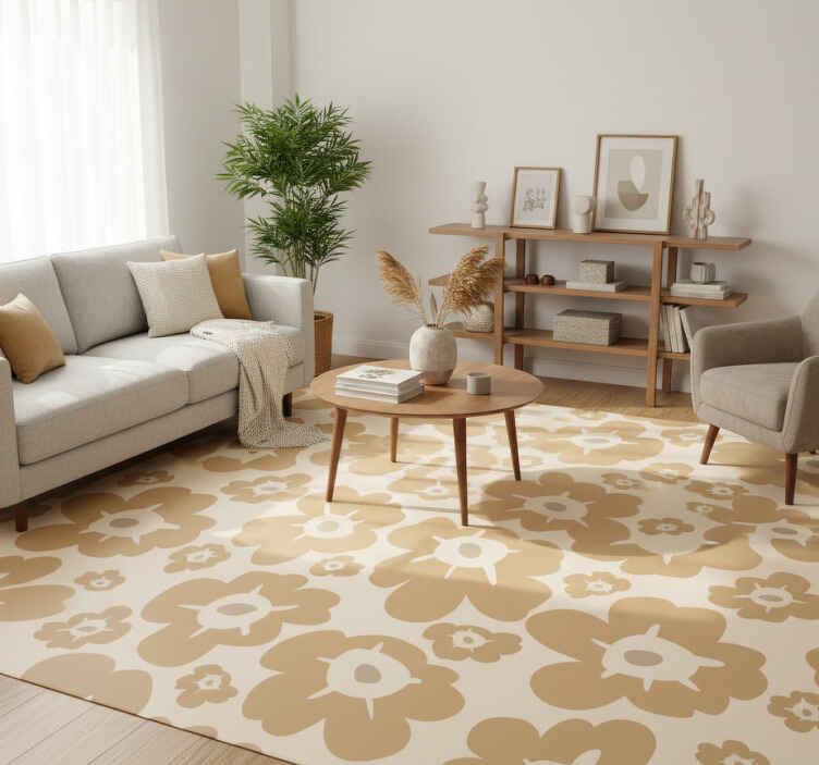 Vinyl teppich natur mit beigen mohnblumen - TenStickers