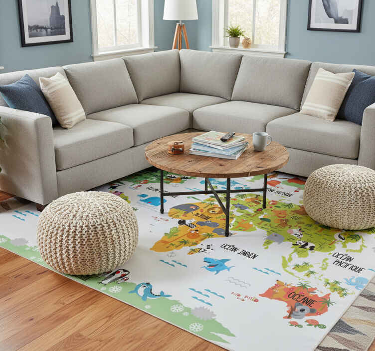 Tapis vinyle carte du monde animaux pour enfants - TenStickers
