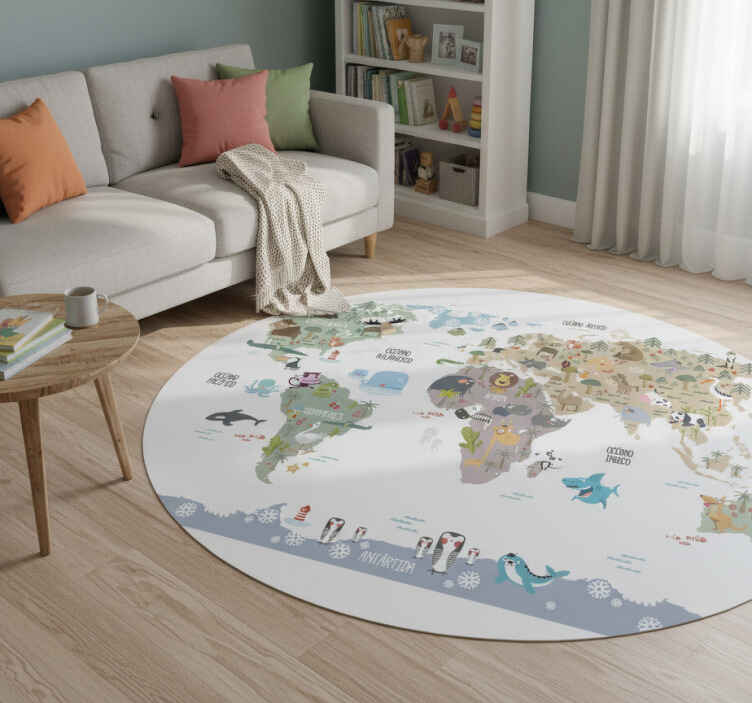 Vinyl teppich weltkarte mit pastellfarbenen tieren - TenStickers