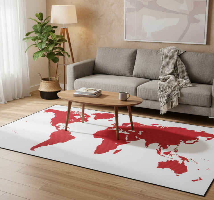 Vinyl teppich weltkarte rot mit linien - TenStickers