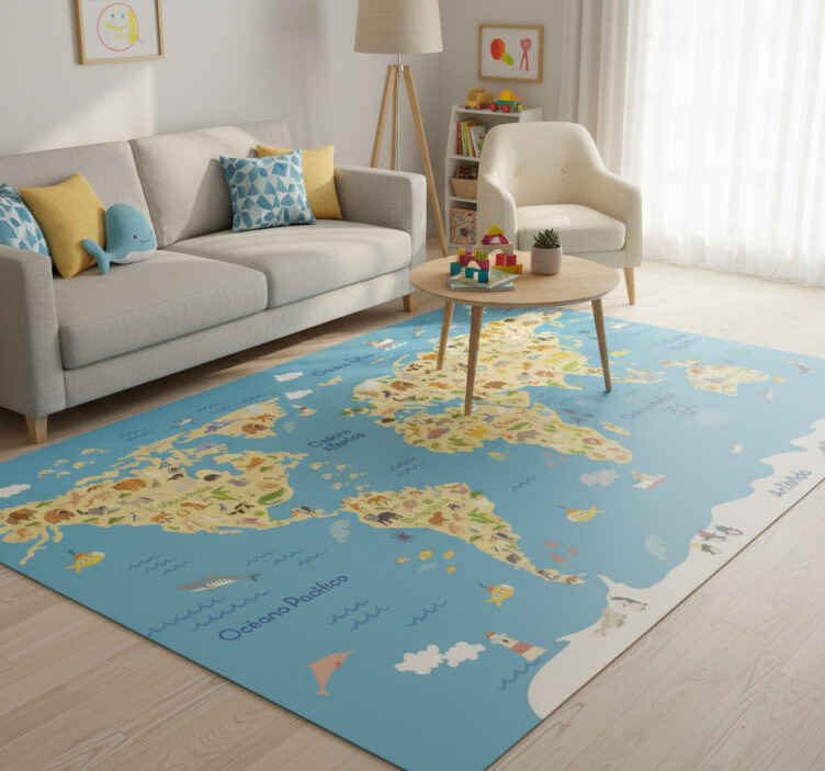 Vinyl teppich weltkarte mit tiermotiven - TenStickers