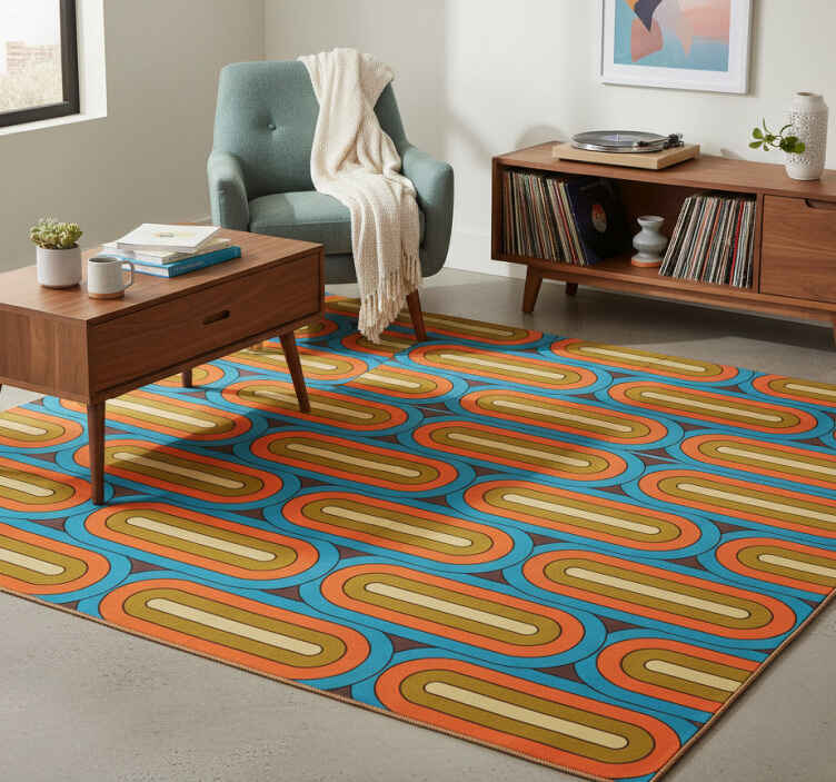 Vinyl teppich vintage retro rund blau - TenStickers