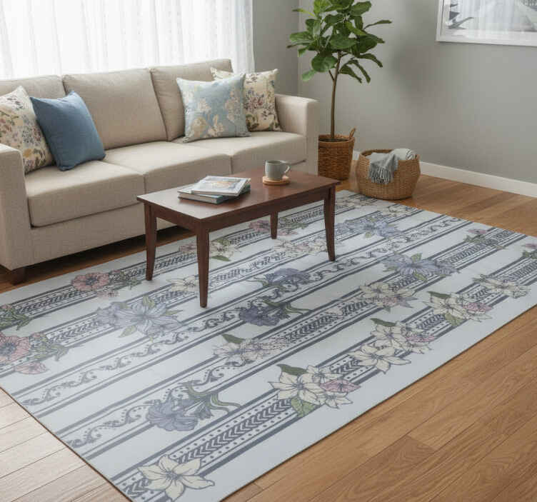 Vinyl teppich vintage mit floralem streifenmuster - TenStickers