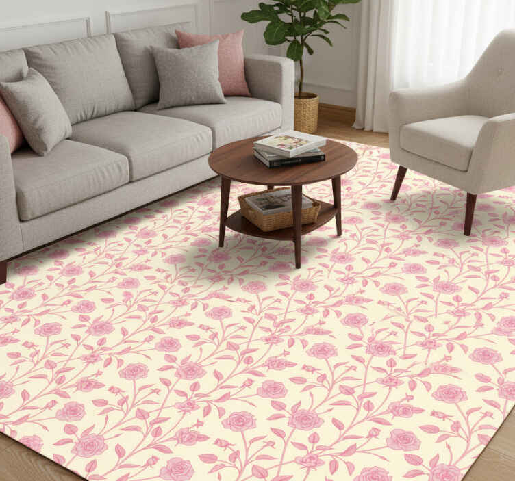 Vinyl teppich vintage kleine rosen auf rosa hintergrund - TenStickers
