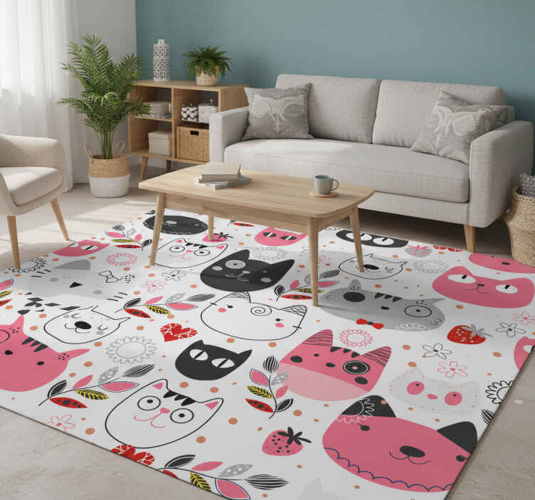Vinyl teppich tiere mit illustrierten katzen - TenStickers