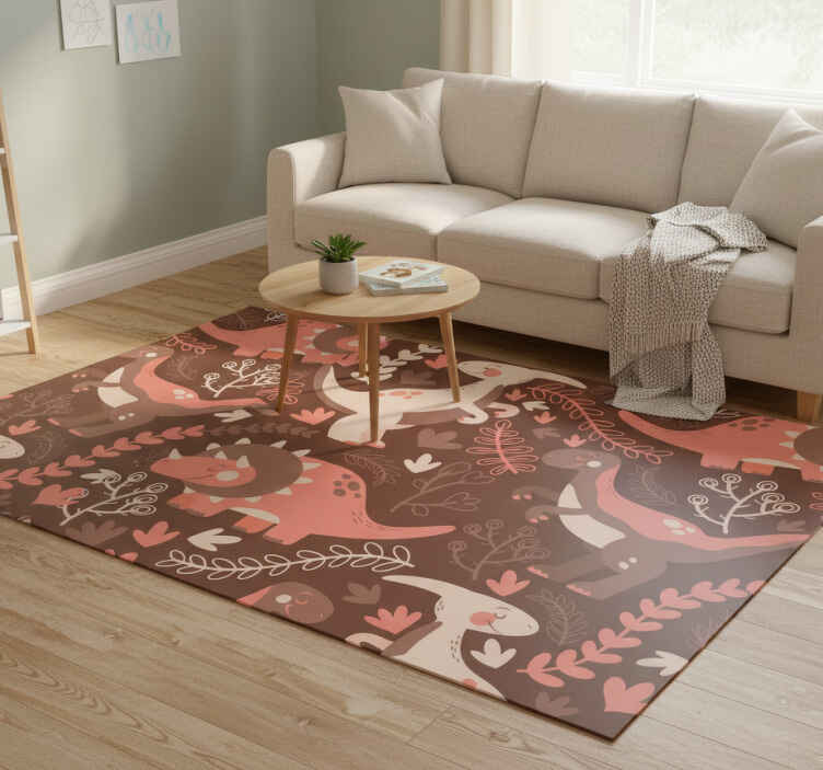 Vinyl teppich tiere dinosaurus und blätter tapete - TenStickers