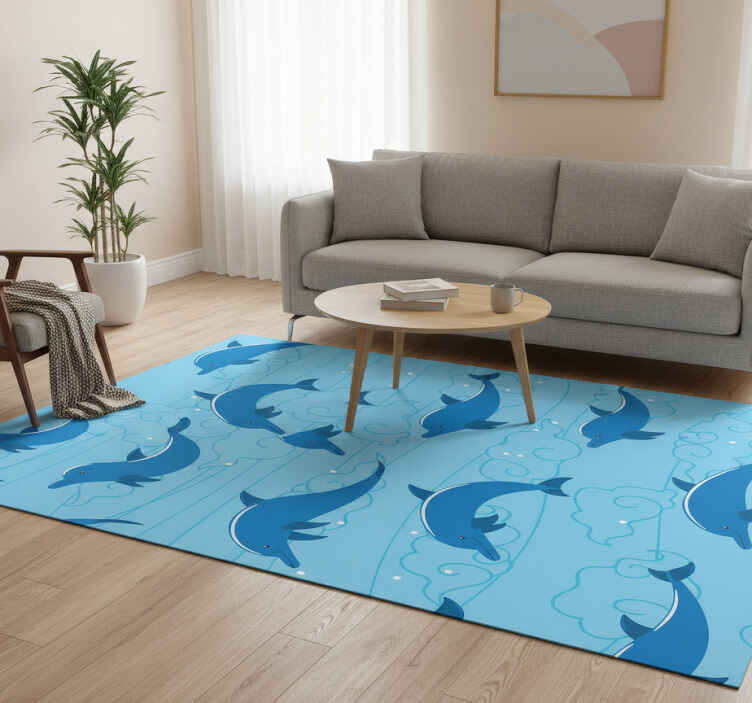 Vinyl teppich tiere himmel mit wolken und delfinen - TenStickers