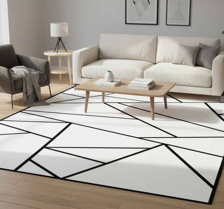 Modern vinyl rug with black geometric lines design - TenStickers