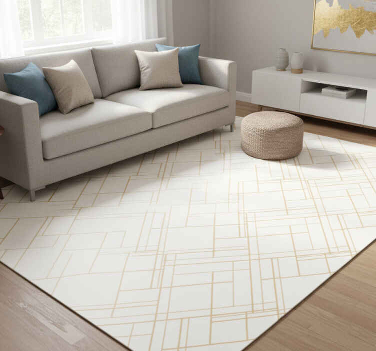 Tappeto vinile moderno linee irregolari dorate su bianco - TenStickers