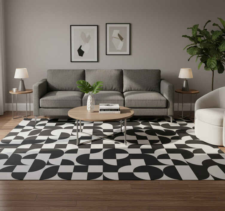 Tappeto vinile moderno motivo geometrico cerchi neri - TenStickers