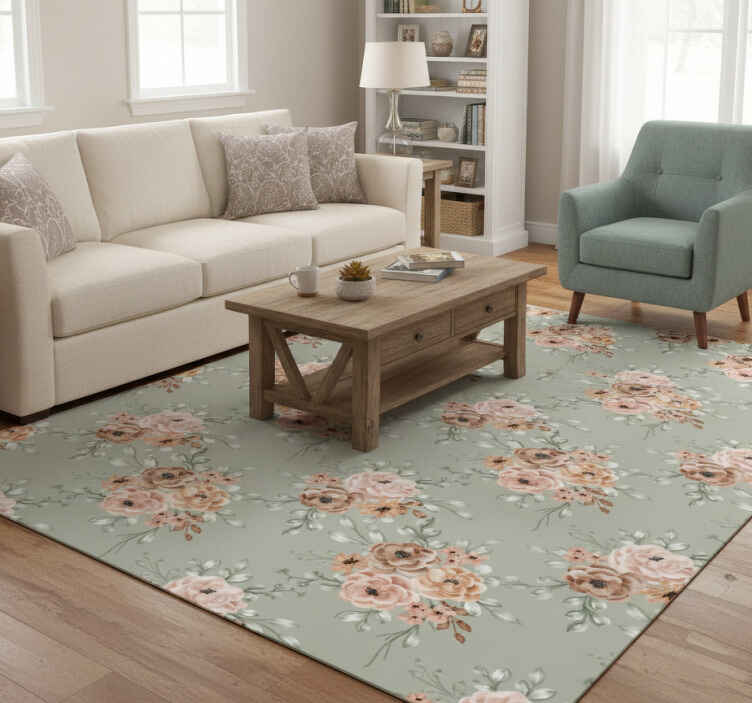 Tapis vinyle vintage roses vintage sur fond vert menthe - TenStickers