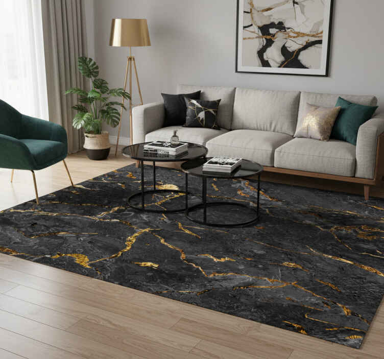 Texture vinyl rug black and gold marble design - TenStickers