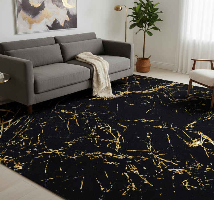 Alfombra vinílica textura mármol negro y dorado - TenVinilo