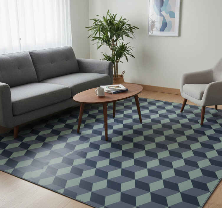 Tapis vinyle vintage motif cubes rétro bleu - TenStickers