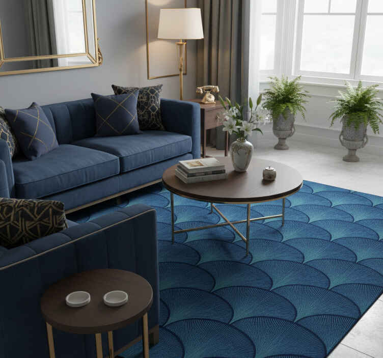 Tapis vinyle vintage motifs éventails bleus années 1920 - TenStickers
