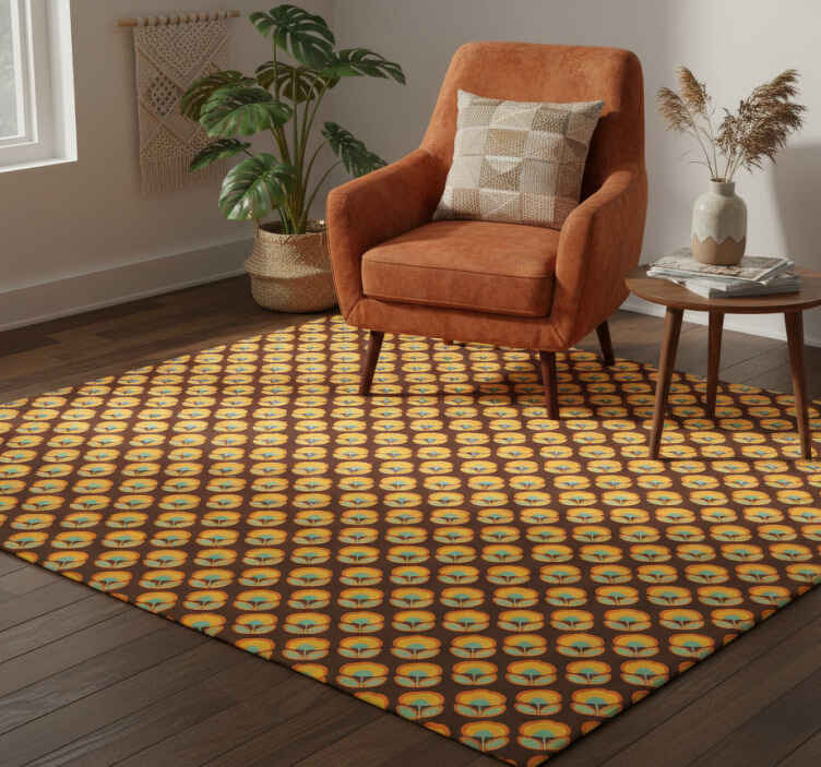 Vintage vinyl rug 70s floral design with leaves - TenStickers
