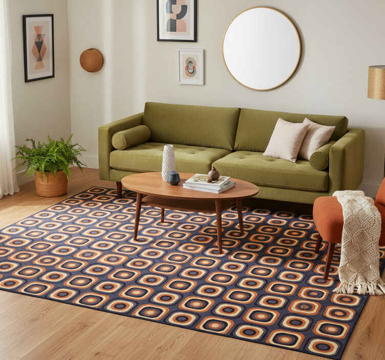 Vintage vinyl rug 70s circle squares design - TenStickers