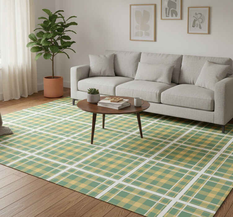 Vintage vinyl rug in yellow green and white gingham - TenStickers