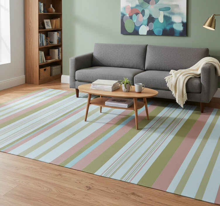 Vintage vinyl rug in blue and green 80's stripes - TenStickers