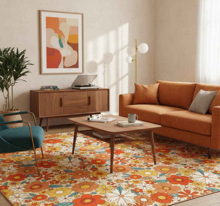 Dywan winylowy retro w kwiaty w stylu lat 70. - TenStickers