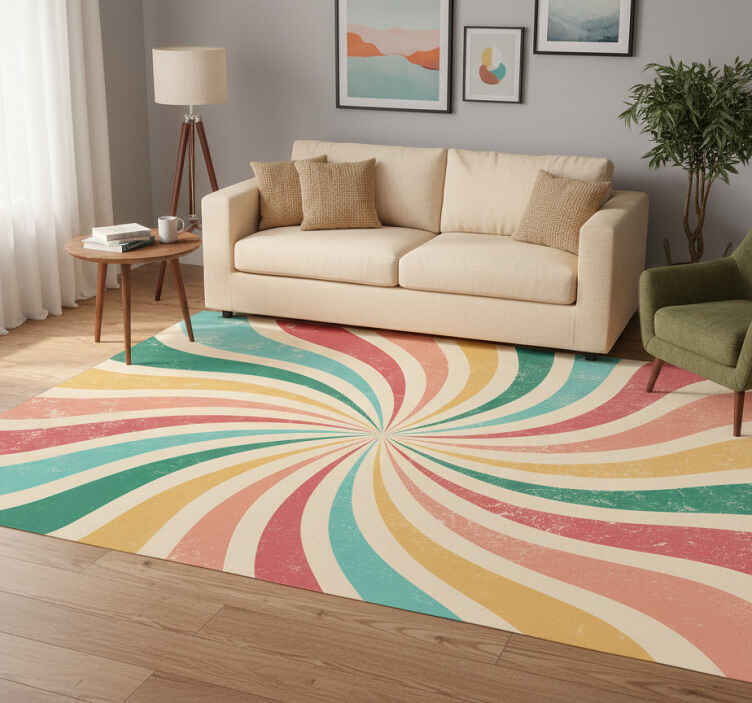 Vintage vinyl rug with vibrant retro burst design - TenStickers