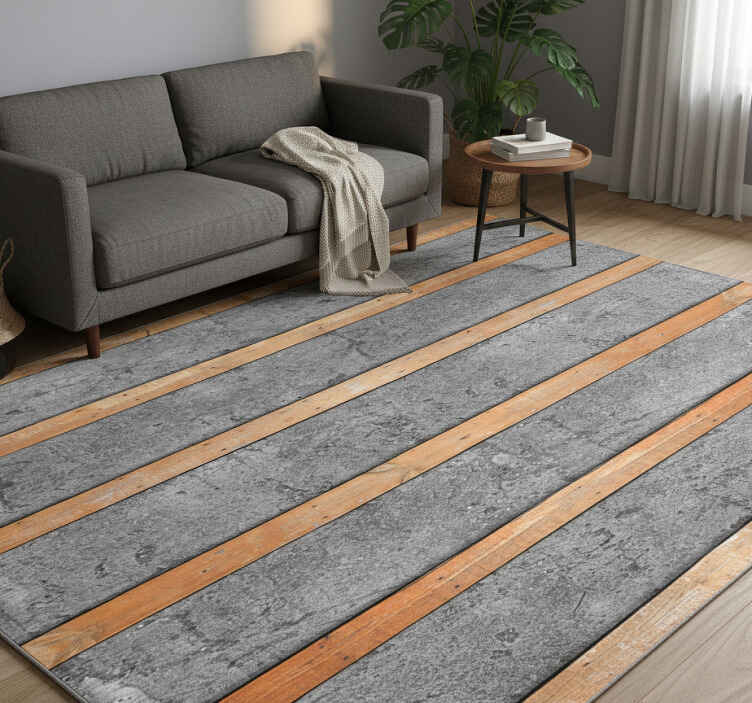 Tapis vinyle texture lames de bois sur béton - TenStickers