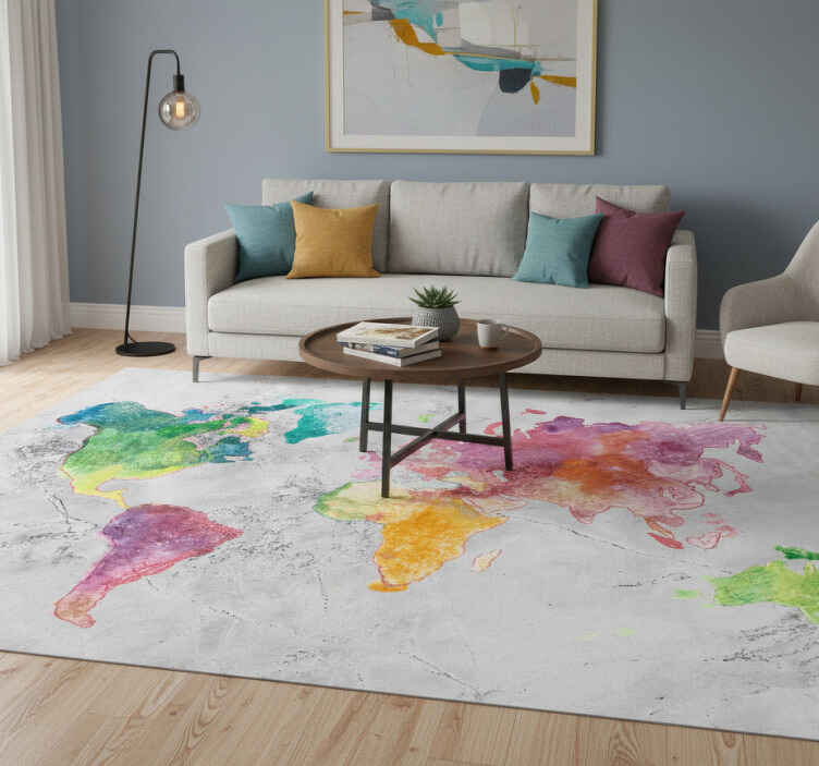 Tapis vinyle carte du monde aspect pierre, carte colorée - TenStickers