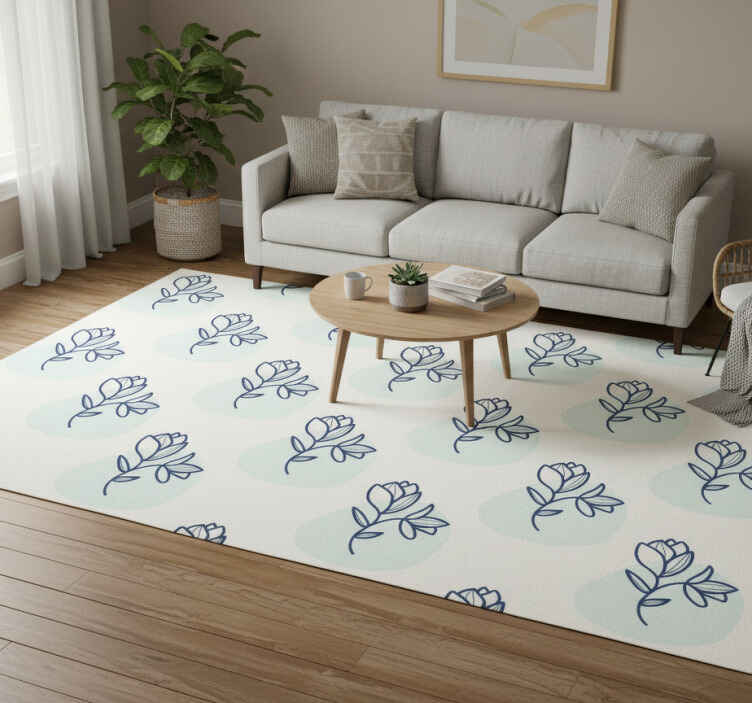 Alfombra vinílica flores ilustración botánica contorno - TenVinilo