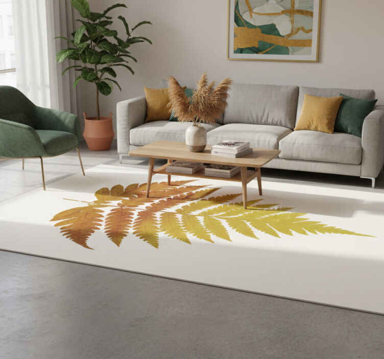 Tapis vinyle fleurs et plantes feuille de fougère dorée - TenStickers