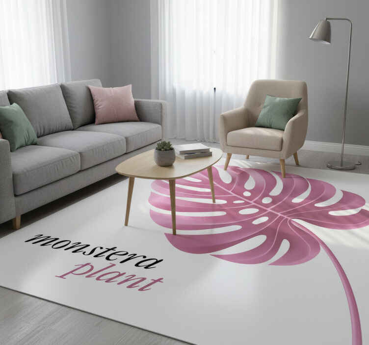 Tapis vinyle citation style monstera minimaliste rose - TenStickers