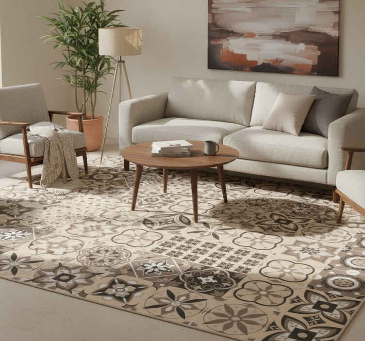 Alfombra vinílica textura azulejos clásicos marrón - TenVinilo