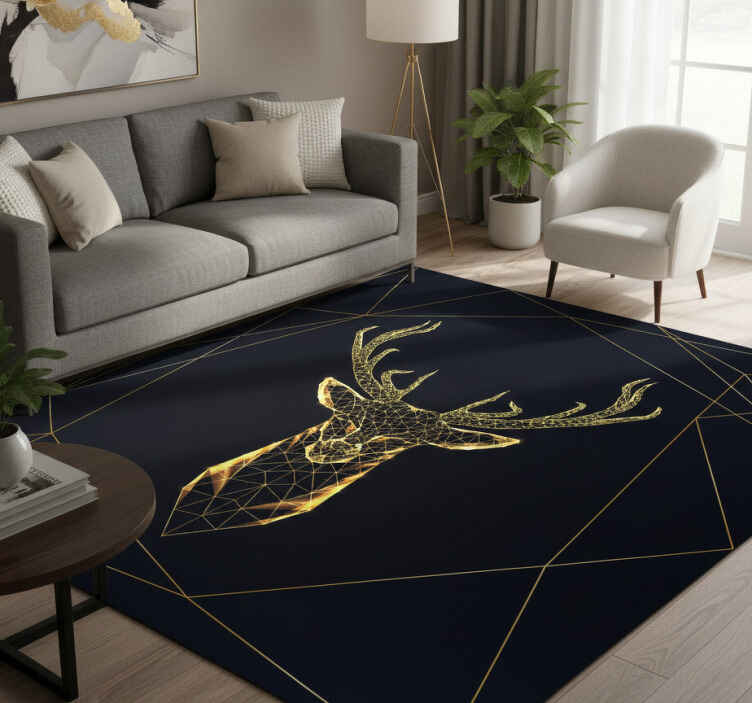 Vinyl teppich geometrisch mit goldenem hirsch - TenStickers