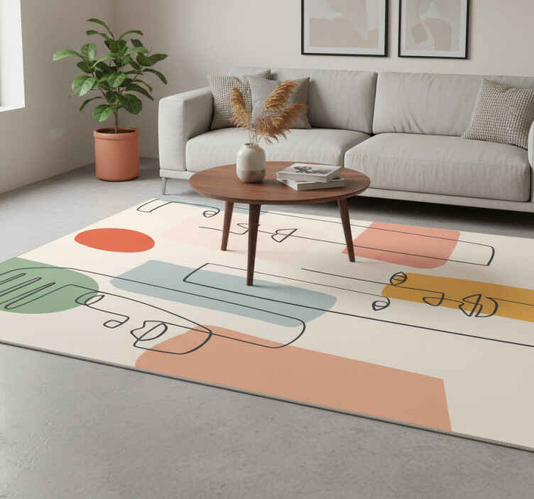 Alfombra vinílica geométrica arte minimalista con rostros - TenVinilo