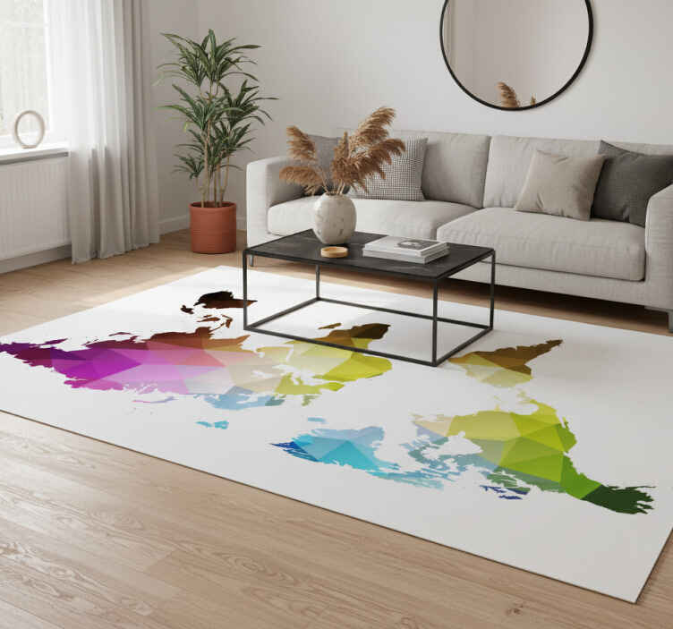 Alfombra vinílica geométrica mapa mundial triángulo - TenVinilo