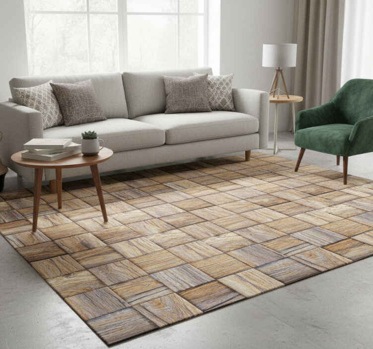 Vinyl teppich geometrisch 80er jahre holzoptik mosaik - TenStickers