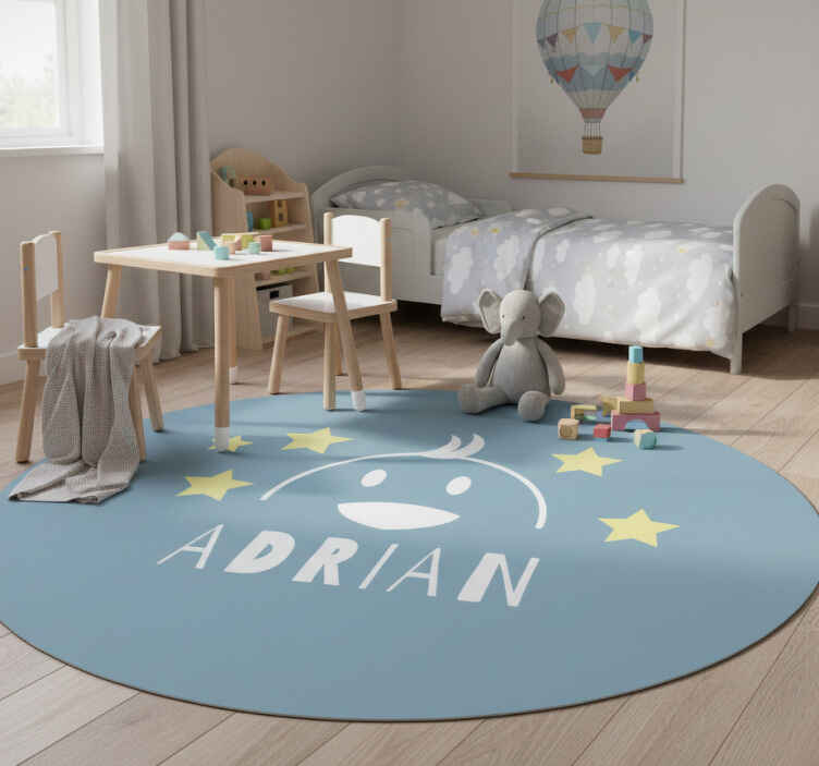 Alfombra vinílica infantil cara de pollito con nombre - TenVinilo