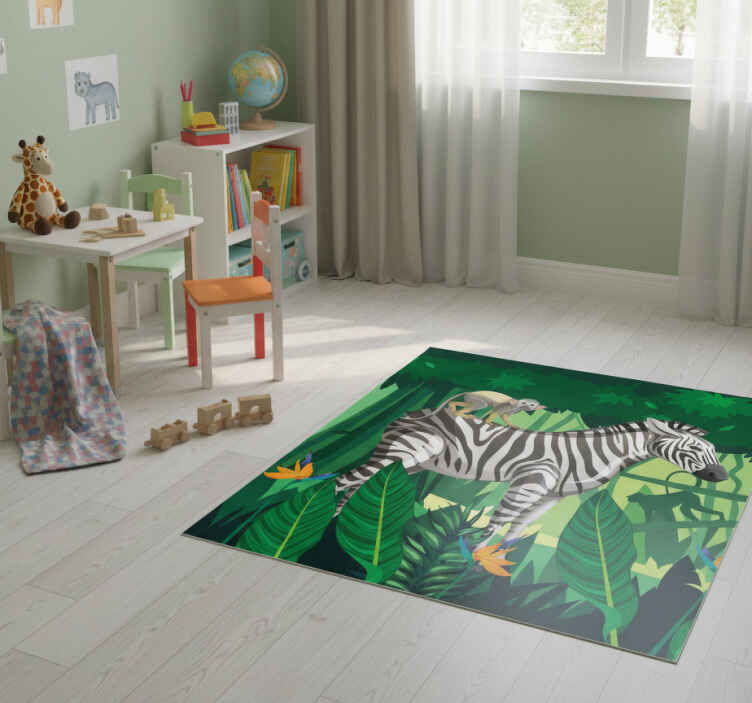 Alfombra vinílica infantil jirafa cebra y mono 4 - TenVinilo