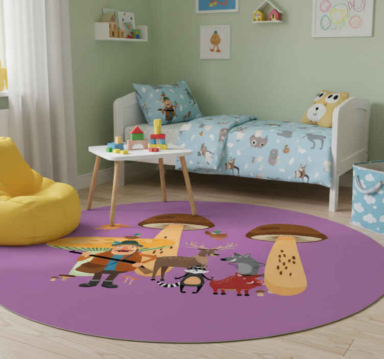 Alfombra vinílica infantil pájaros en el bosque de setas - TenVinilo